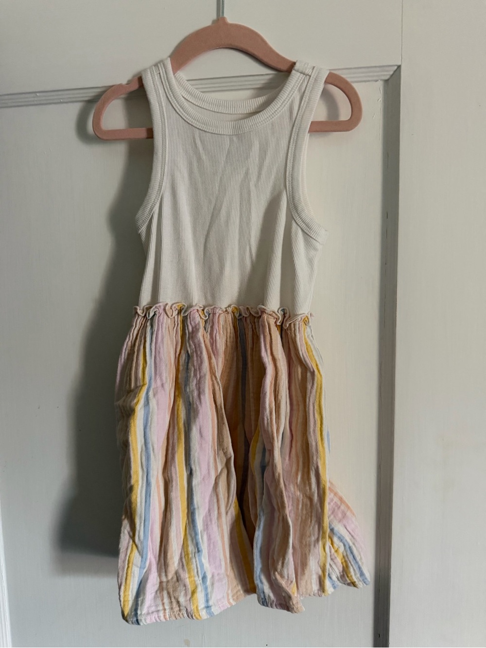 Cat & Jack Cream Tank Dress with Pastel Stripe Skirt